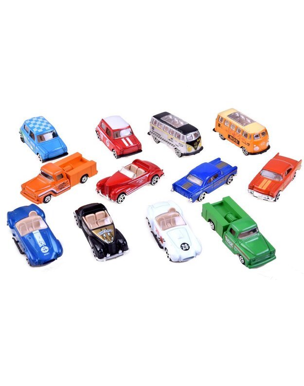 Retro stiliaus metalinių mašinėlių komplektas 12 vnt.