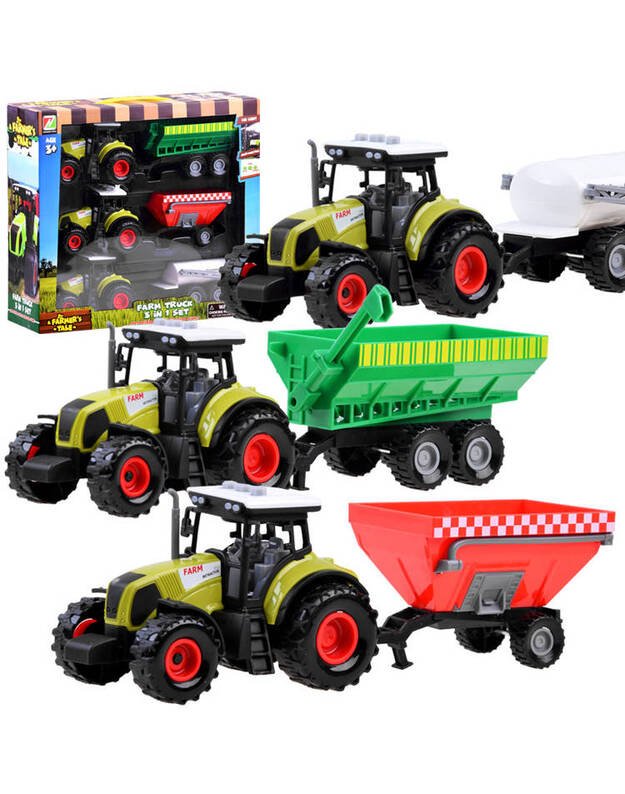 3 x traktoriai su priekabomis 