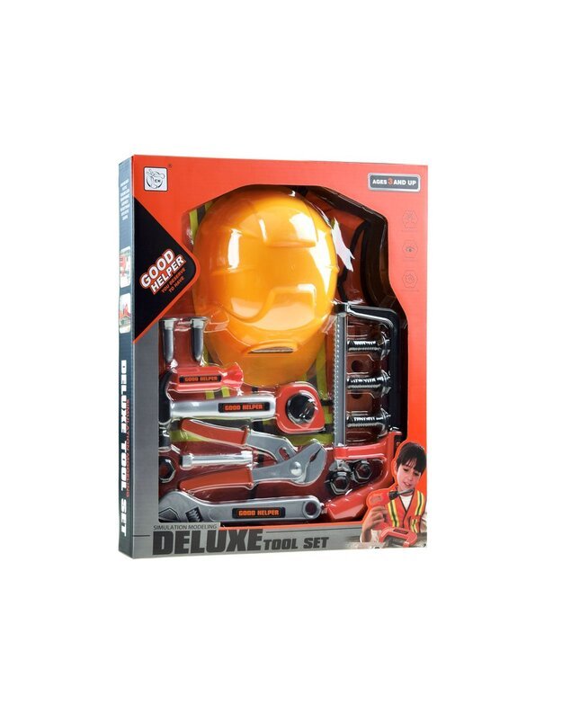 Statybininko liemenė su šalmu  + įrankiai