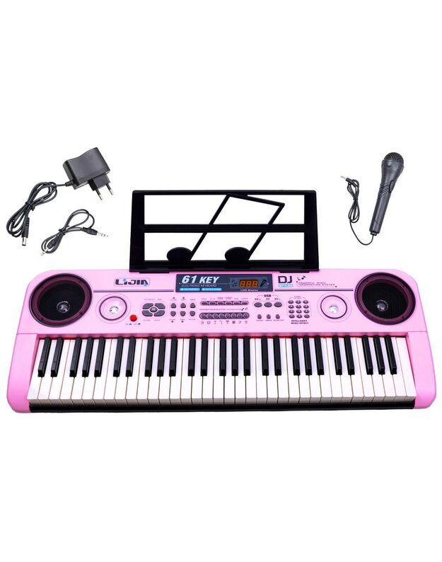 Sintezatorius su mikrofonu 61 klavišas - rožinis