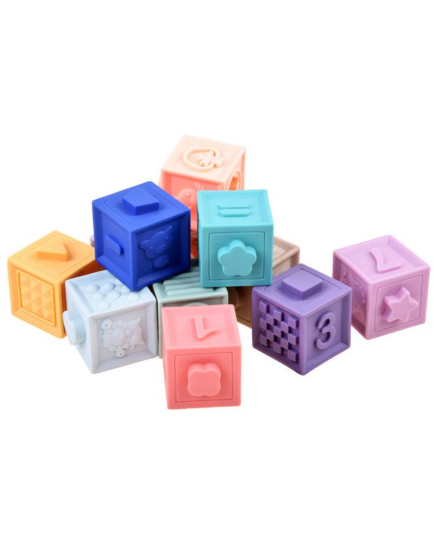 Minkštos sensorinės kūdikių kaladėlės 12 vnt.