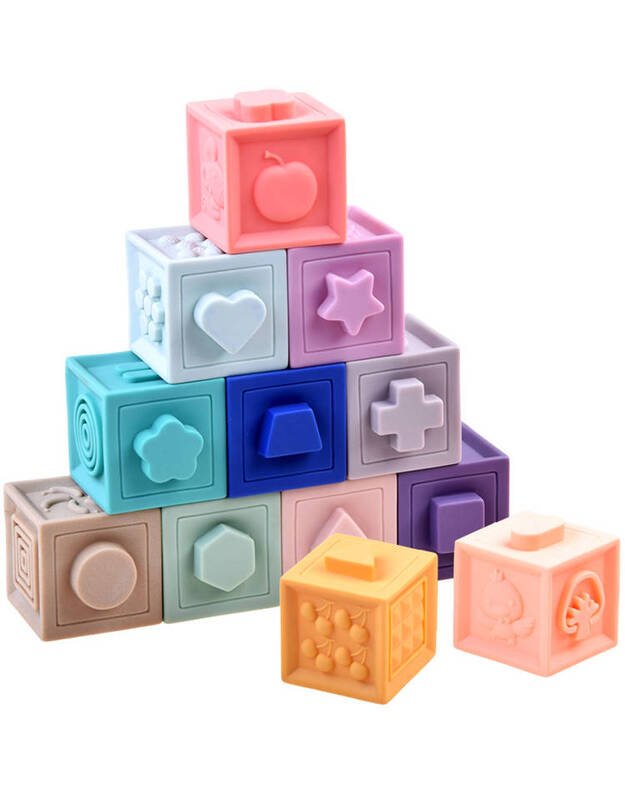 Minkštos sensorinės kūdikių kaladėlės 12 vnt.