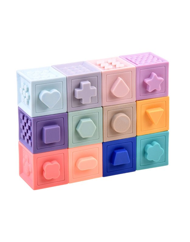 Minkštos sensorinės kūdikių kaladėlės 12 vnt.