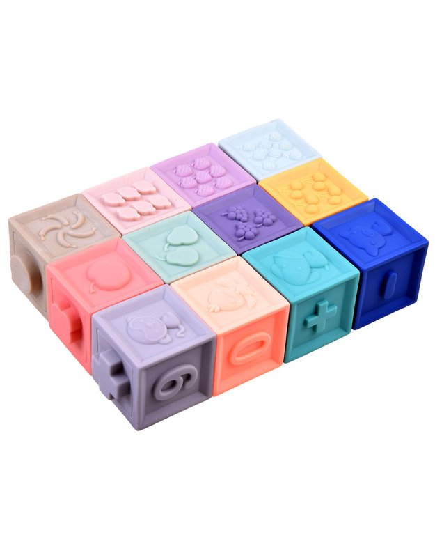 Minkštos sensorinės kūdikių kaladėlės 12 vnt.