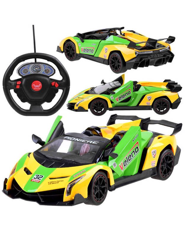 Sportinis automobilis su atidaromomis durelėmis + nuotolinio valdymo pultas - geltonas