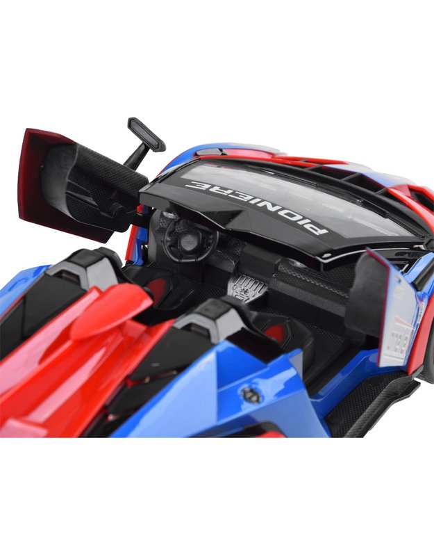 Sportinis automobilis su atidaromomis durelėmis - raudona- mėlyna + nuotolinio valdymo pultas