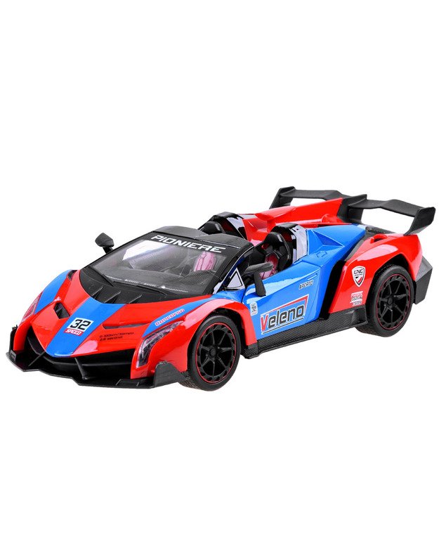 Sportinis automobilis su atidaromomis durelėmis - raudona- mėlyna + nuotolinio valdymo pultas