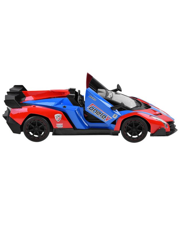 Sportinis automobilis su atidaromomis durelėmis - raudona- mėlyna + nuotolinio valdymo pultas