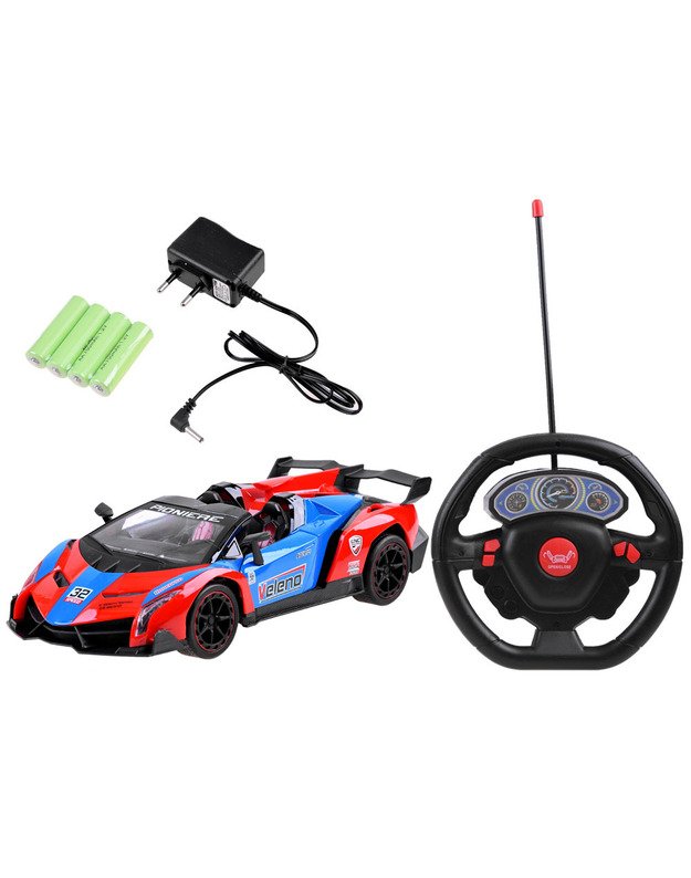 Sportinis automobilis su atidaromomis durelėmis - raudona- mėlyna + nuotolinio valdymo pultas