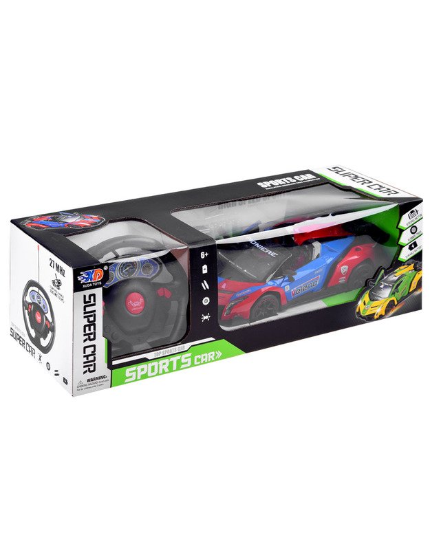 Sportinis automobilis su atidaromomis durelėmis - raudona- mėlyna + nuotolinio valdymo pultas