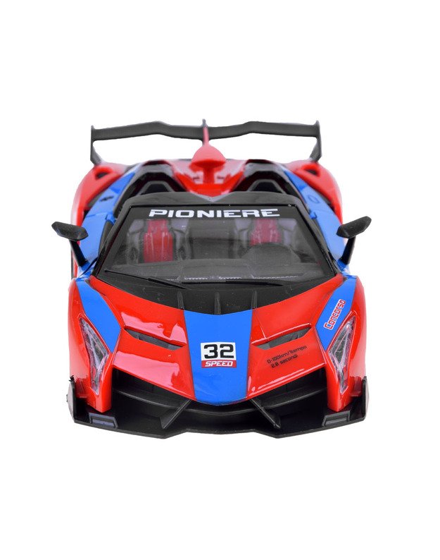 Sportinis automobilis su atidaromomis durelėmis - raudona- mėlyna + nuotolinio valdymo pultas