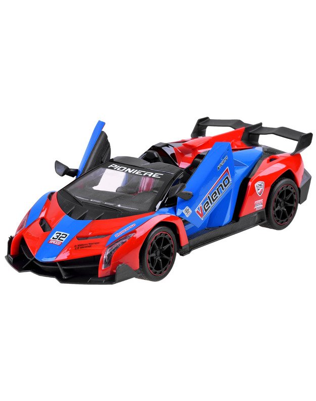 Sportinis automobilis su atidaromomis durelėmis - raudona- mėlyna + nuotolinio valdymo pultas