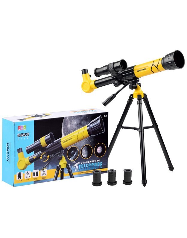 Teleskopas ant trijų kojų  su 3x okuliaru - geltonas