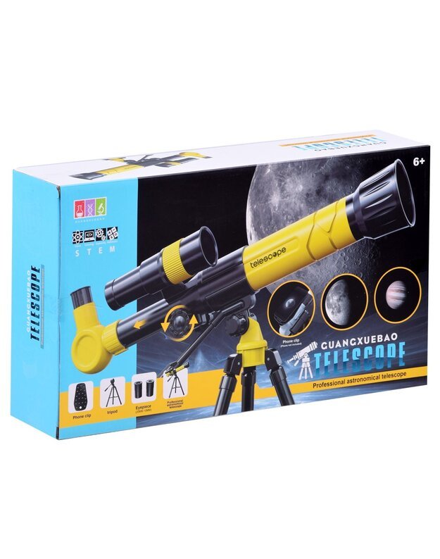 Teleskopas ant trijų kojų  su 3x okuliaru - geltonas