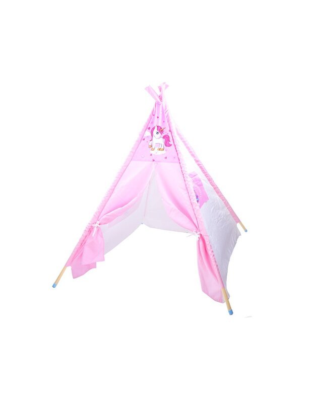 Rožinė palapinė - vigvamas su Vienaragio grafika