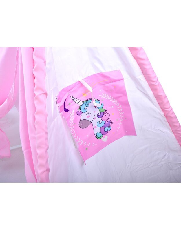 Rožinė palapinė - vigvamas su Vienaragio grafika