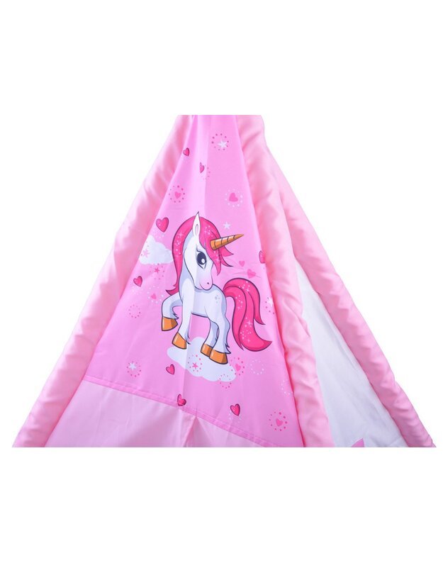 Rožinė palapinė - vigvamas su Vienaragio grafika