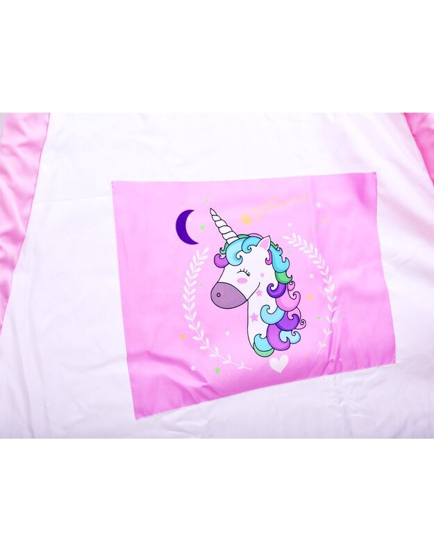 Rožinė palapinė - vigvamas su Vienaragio grafika