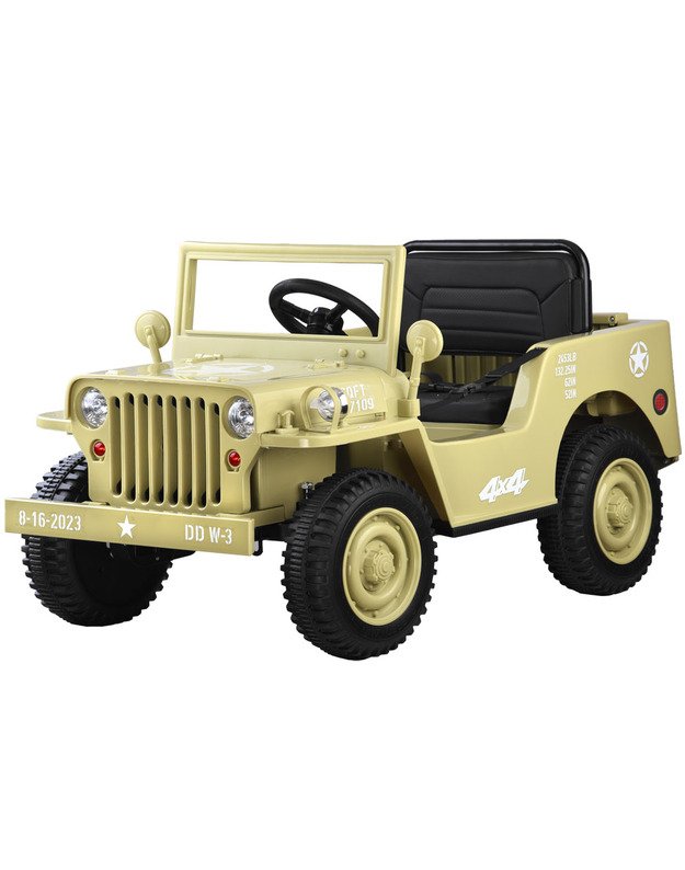Karinis elektromobilis Willys + nuotolinio valdymo pultelis - smėlio spalvos