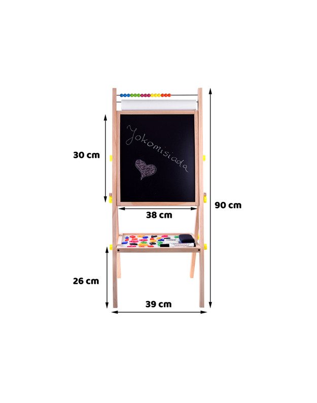Medinė lenta 3in1 - molbertas, magnetinė plokštuma, juodos kreidos paviršius