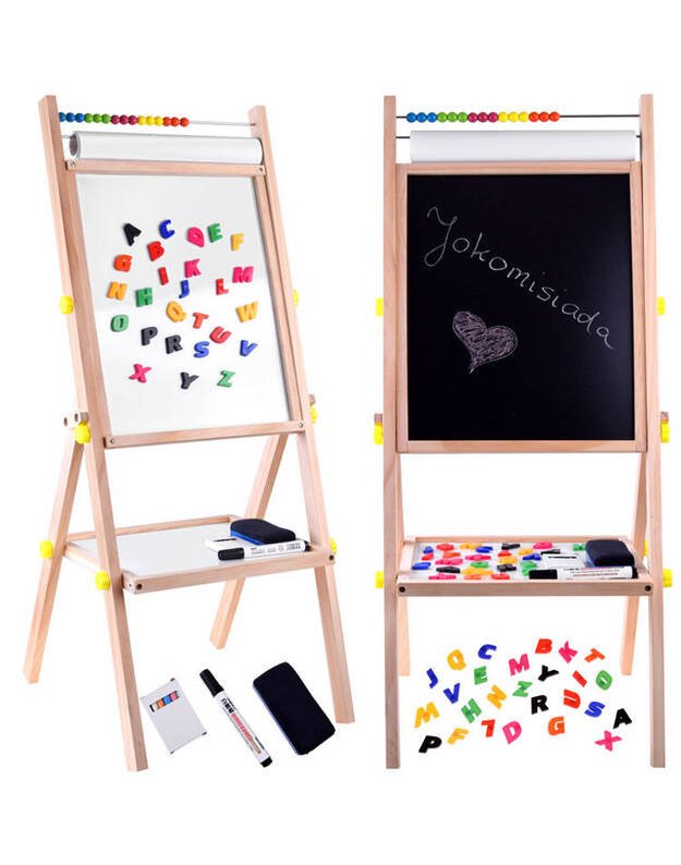 Medinė lenta 3in1 - molbertas, magnetinė plokštuma, juodos kreidos paviršius