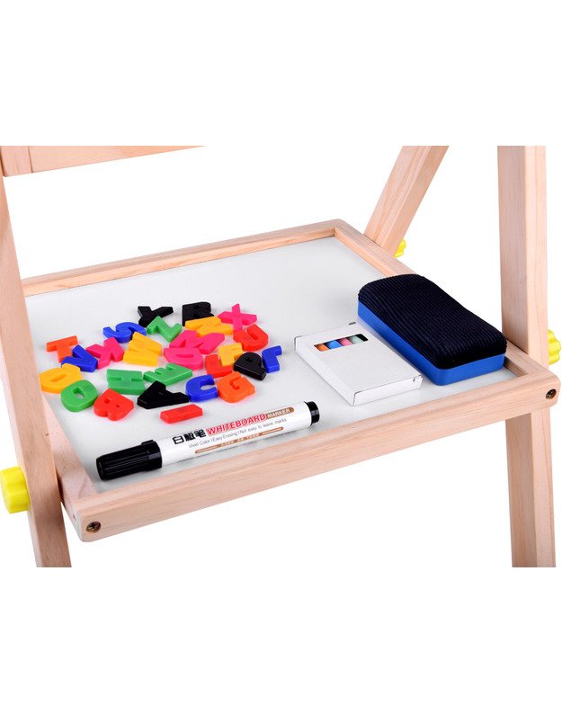 Medinė lenta 3in1 - molbertas, magnetinė plokštuma, juodos kreidos paviršius