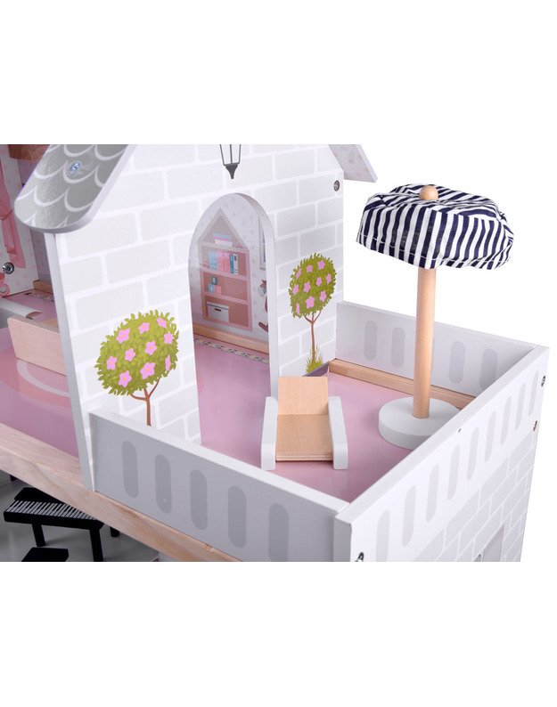 Medinis boho stiliaus lėlių namas su LED šviesa 