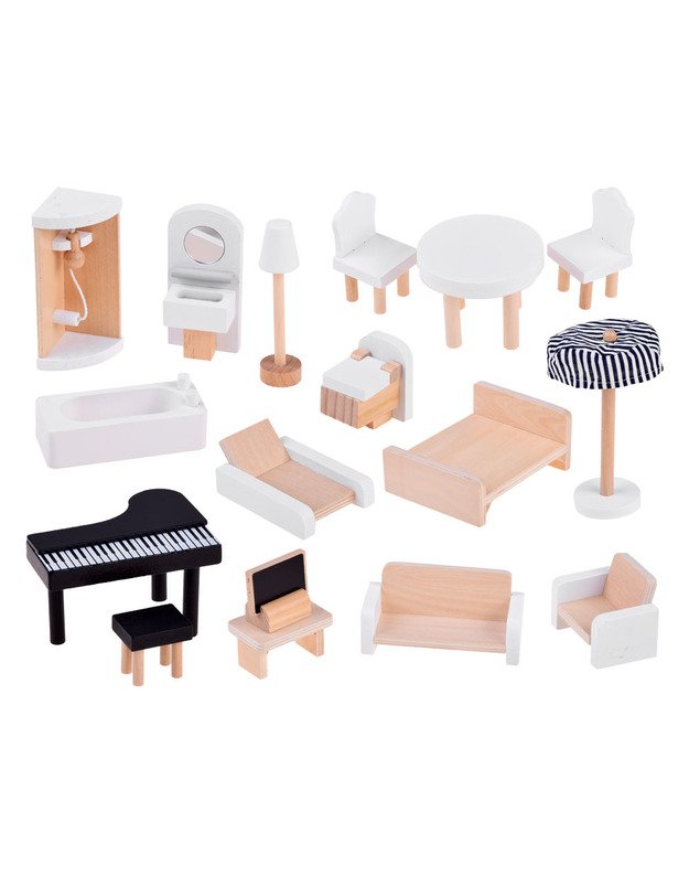 Medinis boho stiliaus lėlių namas su LED šviesa 