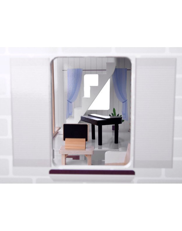 Medinis boho stiliaus lėlių namas su LED šviesa 