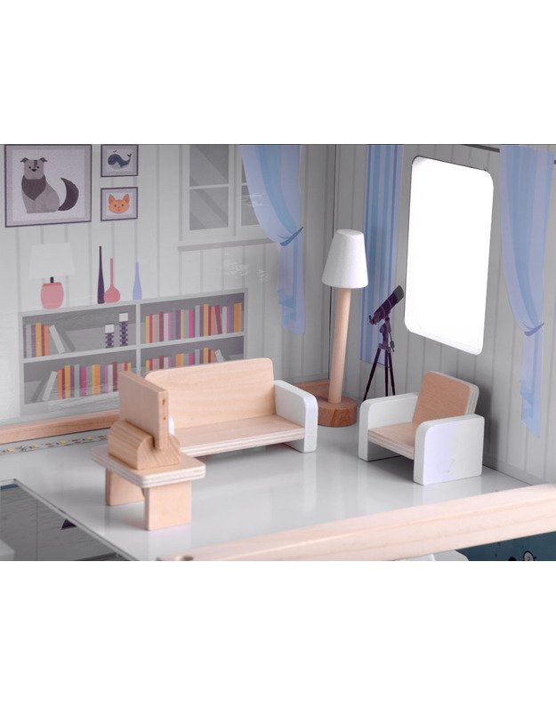 Medinis boho stiliaus lėlių namas su LED šviesa 