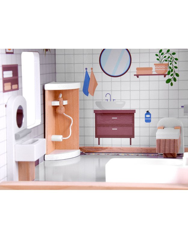 Medinis boho stiliaus lėlių namas su LED šviesa 