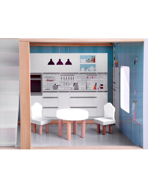 Medinis boho stiliaus lėlių namas su LED šviesa 