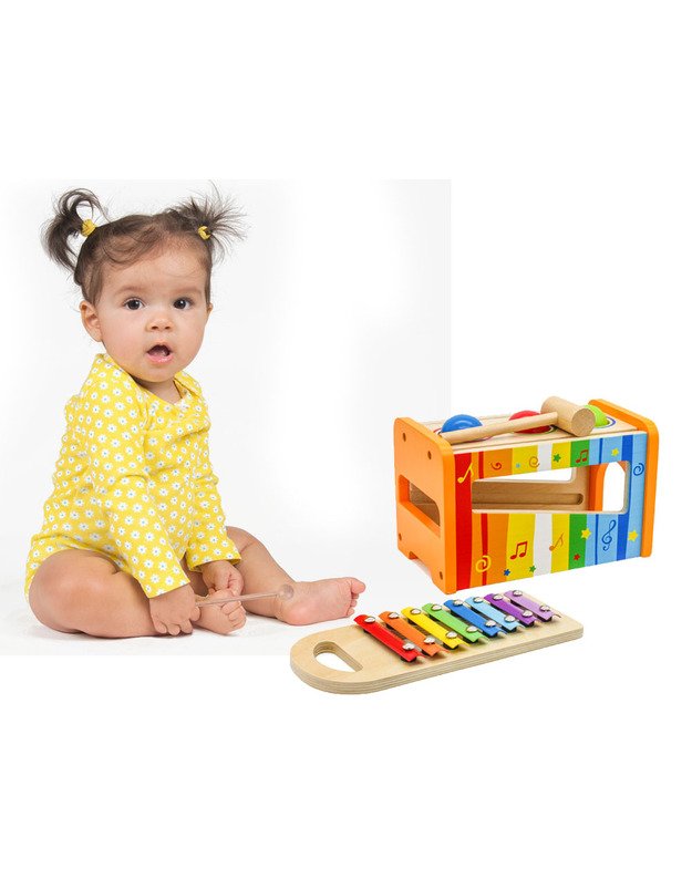 Mediniai cimbolai vaikams + plaktukas 