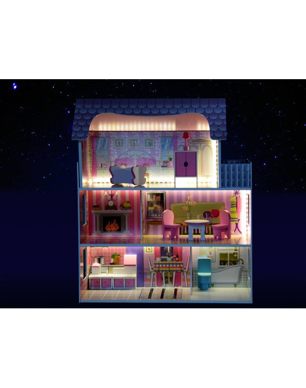 Medinis lėlių namas su LED apšvietimu