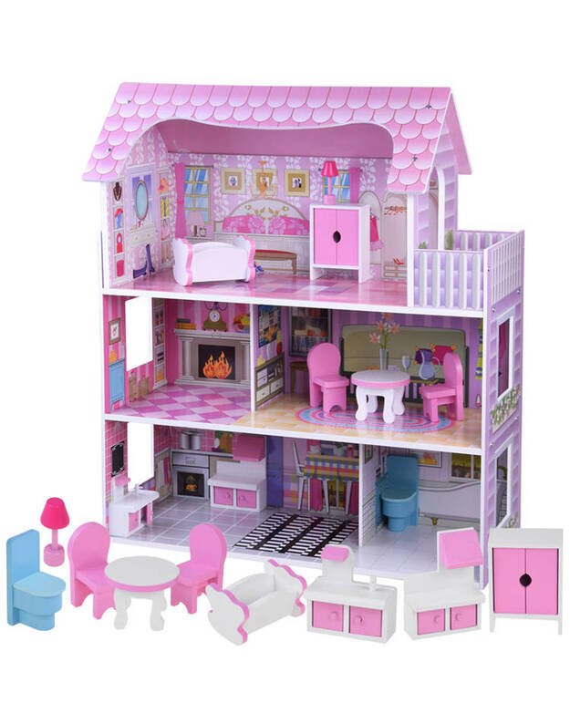 Medinis lėlių namas su LED apšvietimu