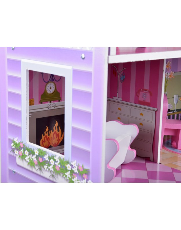 Medinis lėlių namas su LED apšvietimu