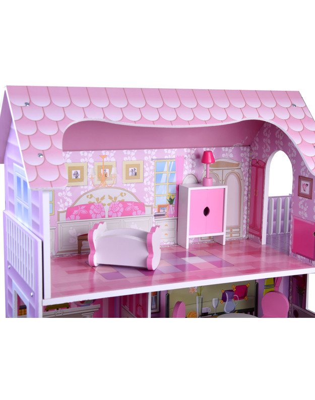 Medinis lėlių namas su LED apšvietimu