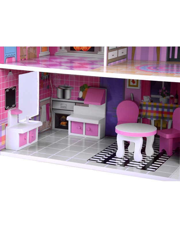 Medinis lėlių namas su LED apšvietimu