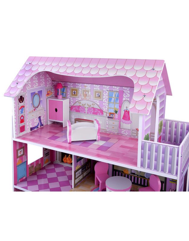 Medinis lėlių namas su LED apšvietimu