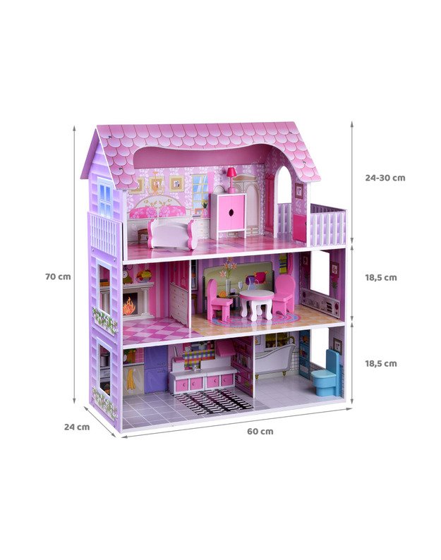 Medinis lėlių namas su LED apšvietimu
