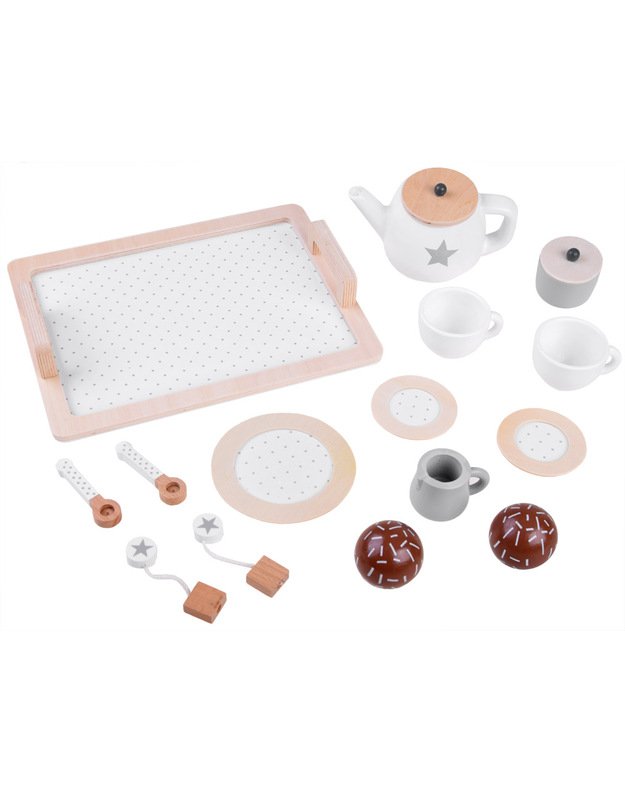 Wooden tea set, cups, tray ZA4124
