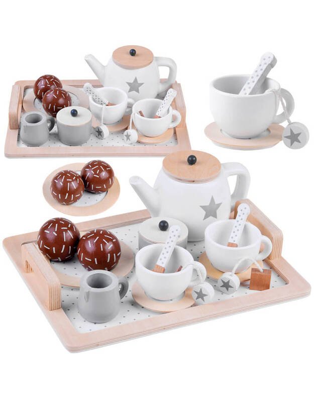 Wooden tea set, cups, tray ZA4124