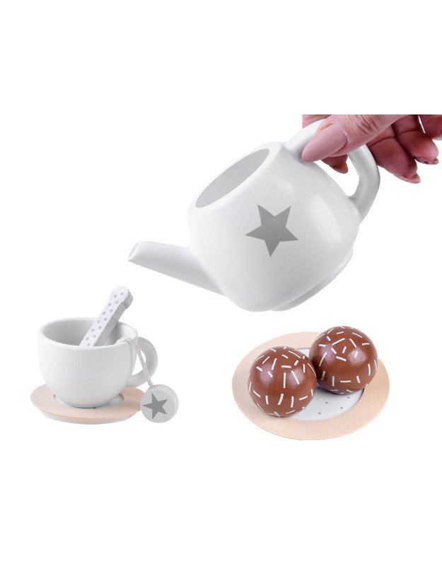 Wooden tea set, cups, tray ZA4124