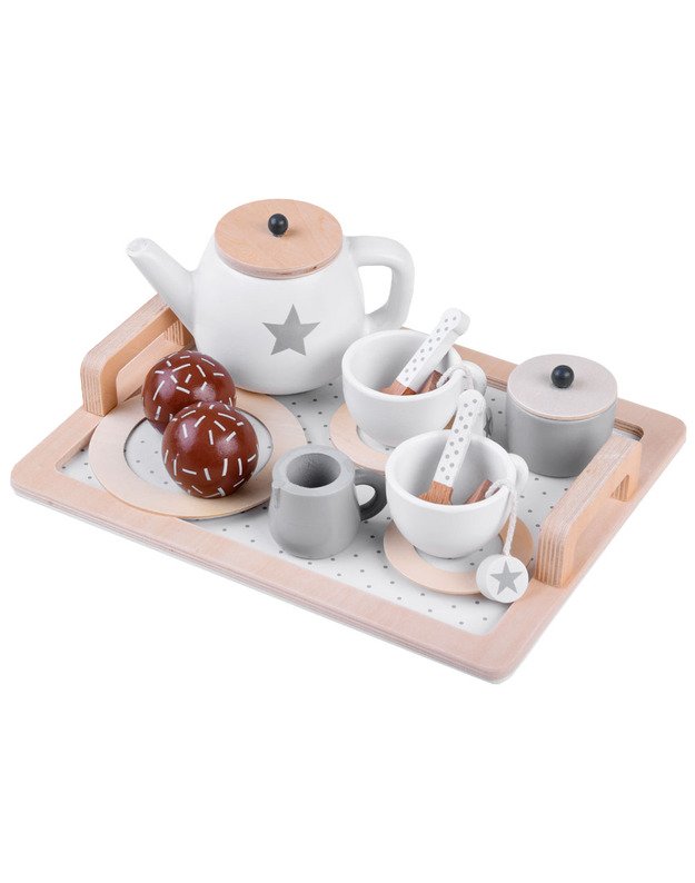 Wooden tea set, cups, tray ZA4124