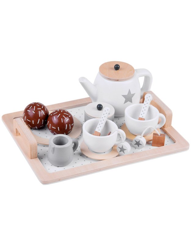 Wooden tea set, cups, tray ZA4124
