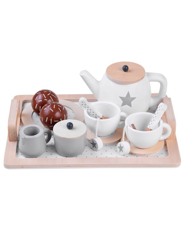 Wooden tea set, cups, tray ZA4124