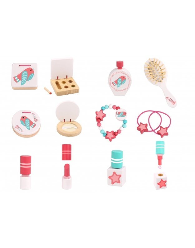 TOOKY TOY rožinis medinis kosmetinis staliukas makiažui su veidrodžiu