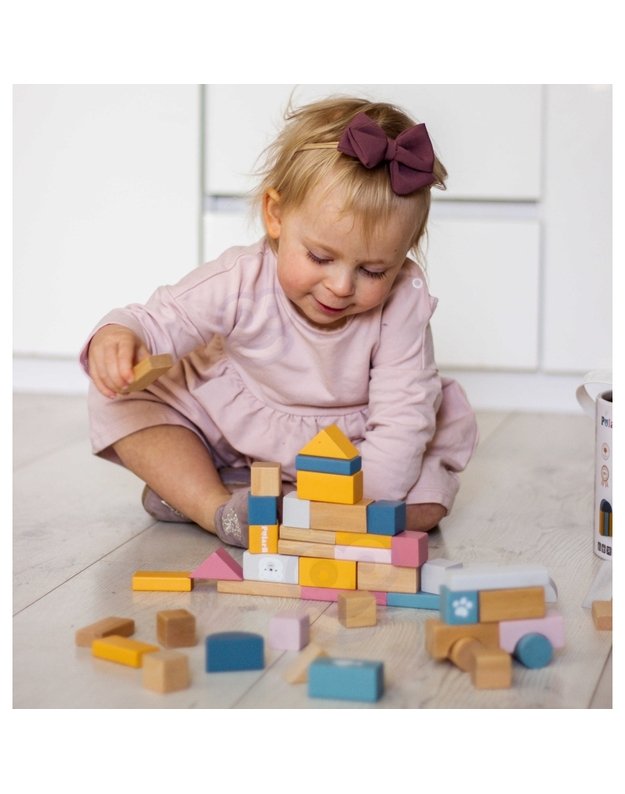 VIGA Medinių kaladėlių rinkinys kibirėlyje 60 vnt.