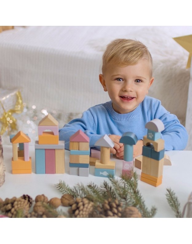 VIGA Medinių kaladėlių rinkinys kibirėlyje 60 vnt.