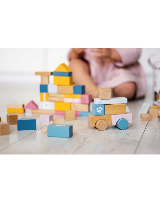 VIGA Medinių kaladėlių rinkinys kibirėlyje 60 vnt.